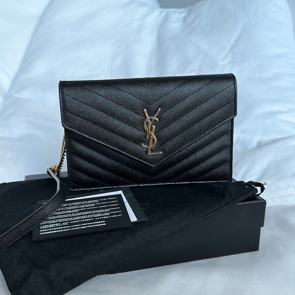 Saint Laurent Bags Saint Laurent Ysl Envelope Chain Wallet Woc Black Gold Authentic Poshmark